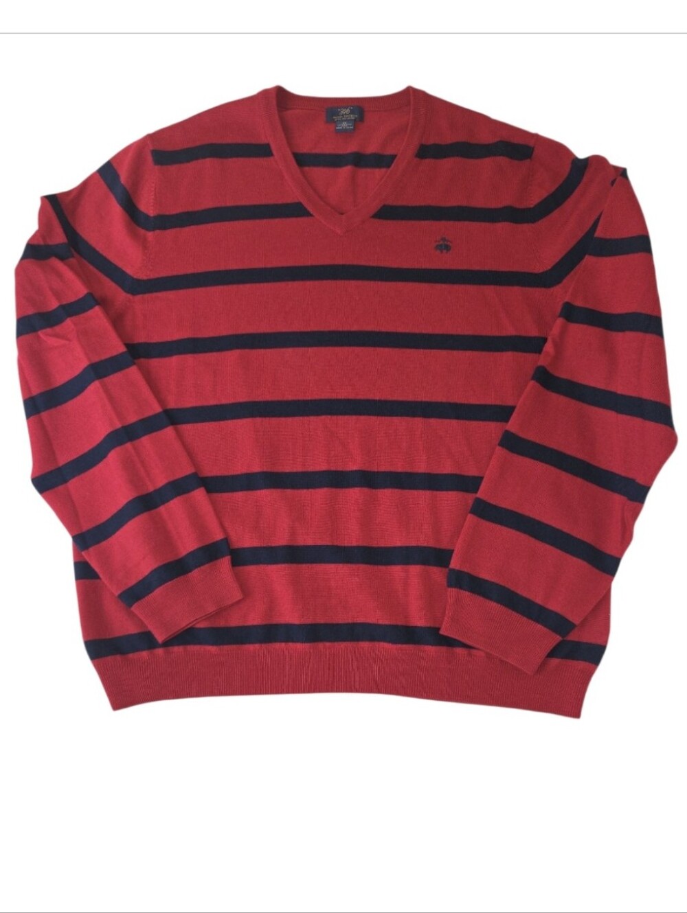 Brooks Brothers "346" Navy Striped Red V Neck Merino Wool Sweater Size XL